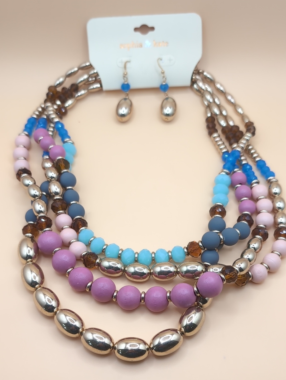 SOPHIA & KATE Colorful Chunky Bead Necklace & Earrings Set NEW!